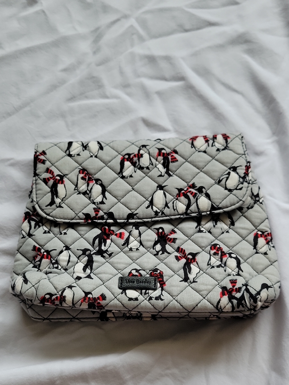 Vera Bradley Brush And Cosmetic Bag In Playful Penguins Gray